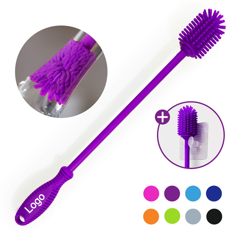 Wide Use Anti-bacterial Bendable Narrow Container Cleaner Stainless Steel Long Handle Silicone Baby Bottle Cleaning Brush