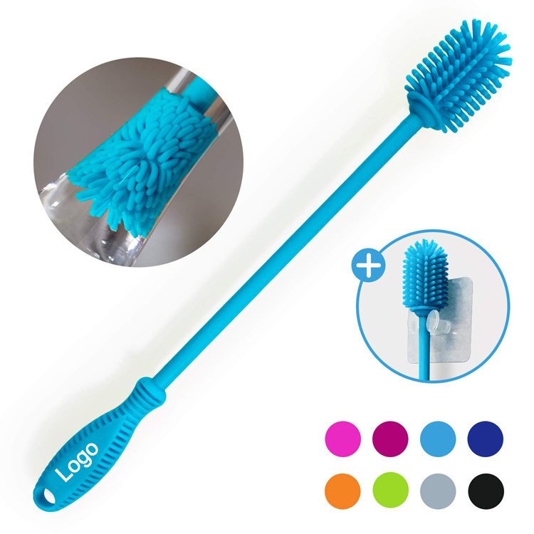 Wide Use Anti-bacterial Bendable Narrow Container Cleaner Stainless Steel Long Handle Silicone Baby Bottle Cleaning Brush