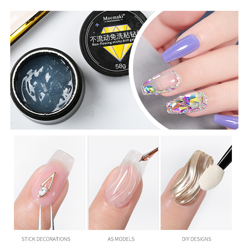 wholesale 58g nail art super sticky adhesive Jewelry uv gel solid no wipe nail rhinestone glue gel nail polish