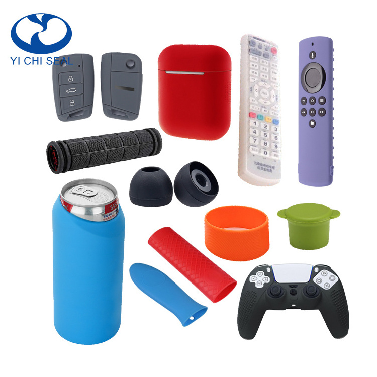 Factory custom various silicone rubber bottle pot drink handle remote control earphone car key cup dust protective cover