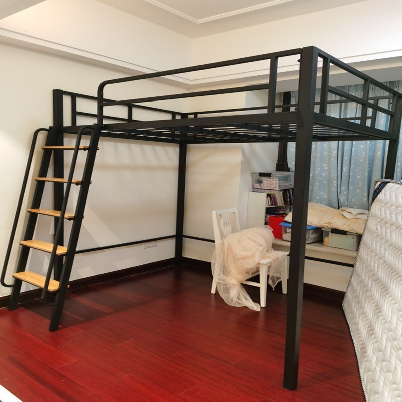 Simple Household Small Space Elevated Bunk Bed and Table Iron Metal Modern School Bed Nordic King Bed Double up and Down 899089