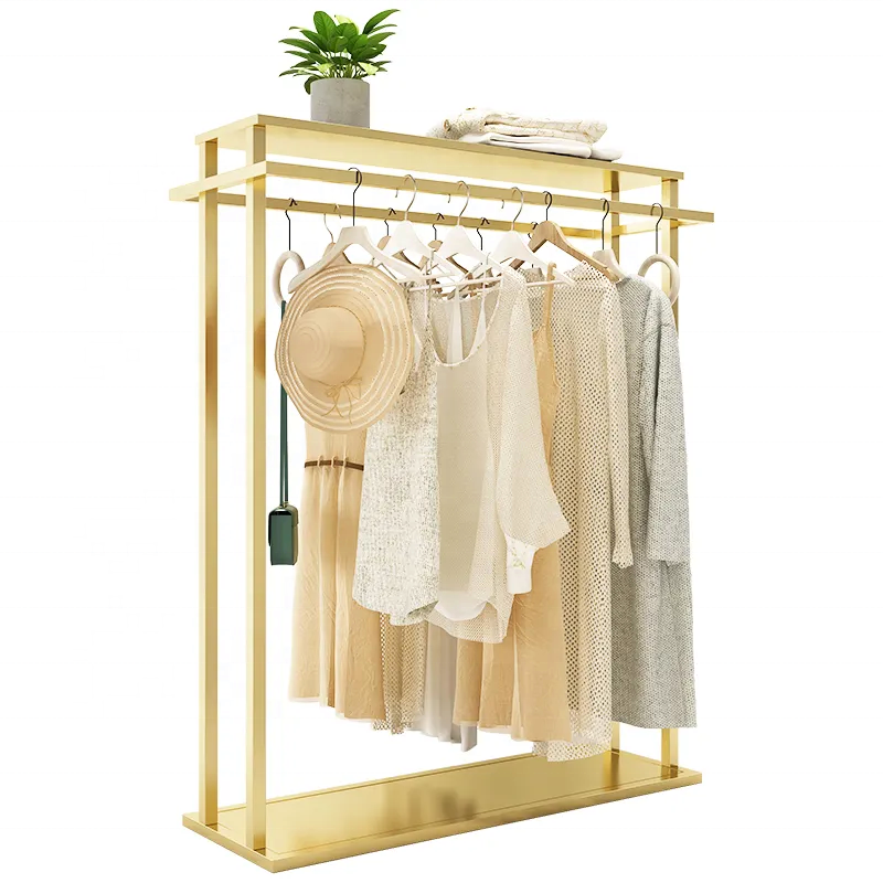 Best Selling Modern Style Customize Unique Suitable Nano Boutique Golden Wall Mounted Stands Shoes Clothing Rack For Shop Store