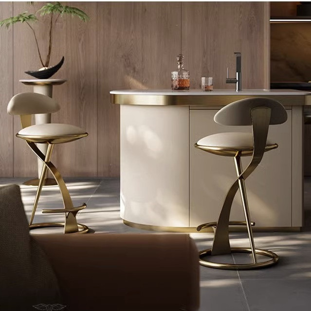 Modern Nordic luxury home bar table chairs bar furniture stainless steel frame bar stools