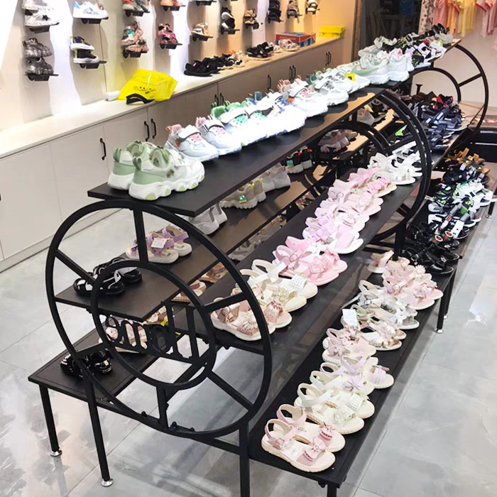 Best Selling Water Platform In The Island Black And White Gold Iron Bag Shoe Rack Display Rack Women's Shelf Clothing Store