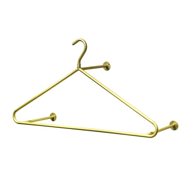 Factory Direct Commercial Metal Display Racks Wall Mounted Golden Hanger Garment Shelf Clothes Hanger For Clothing Store Shop