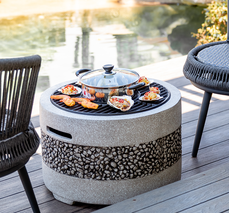 Round domestic courtyard outdoor barbecue stove  charcoal oven smokeless stone barbecue table