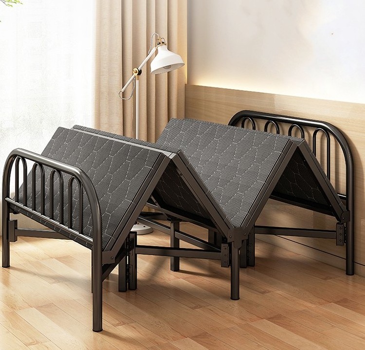 Household metal folding single bed sturdy double folding bed simple portable and affordable iron folding bed