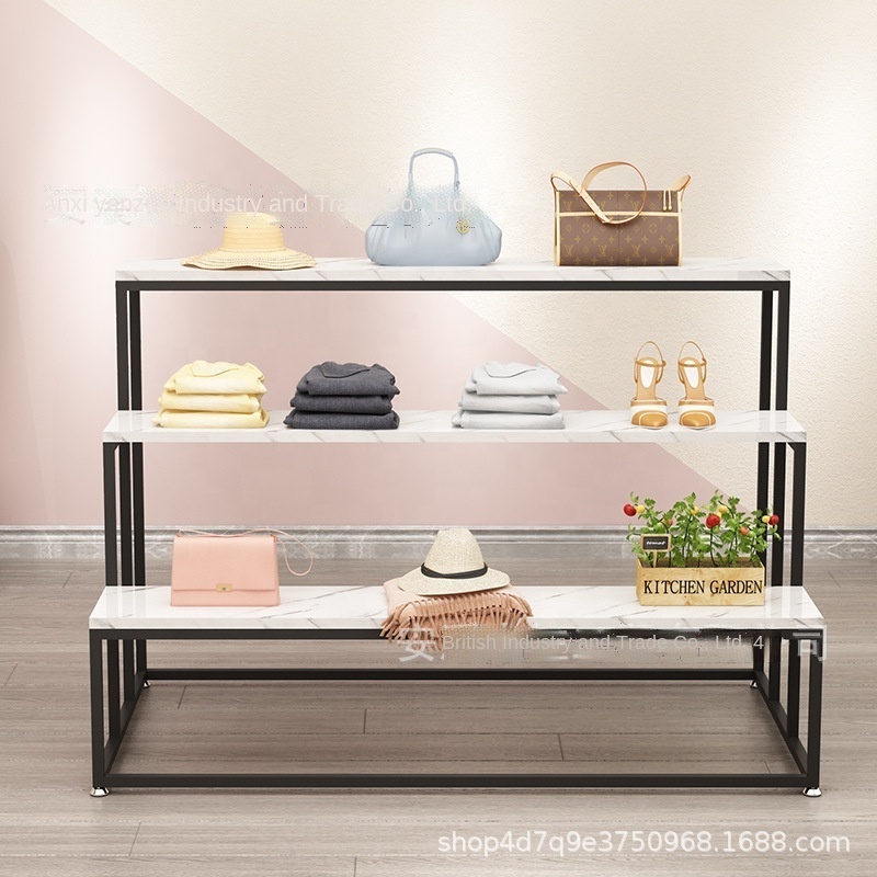 Factory Direct Easy Assembly Double Sided Metal Clothing Store Display Stand Floor-to-ceiling With Shoes And Bags Shop