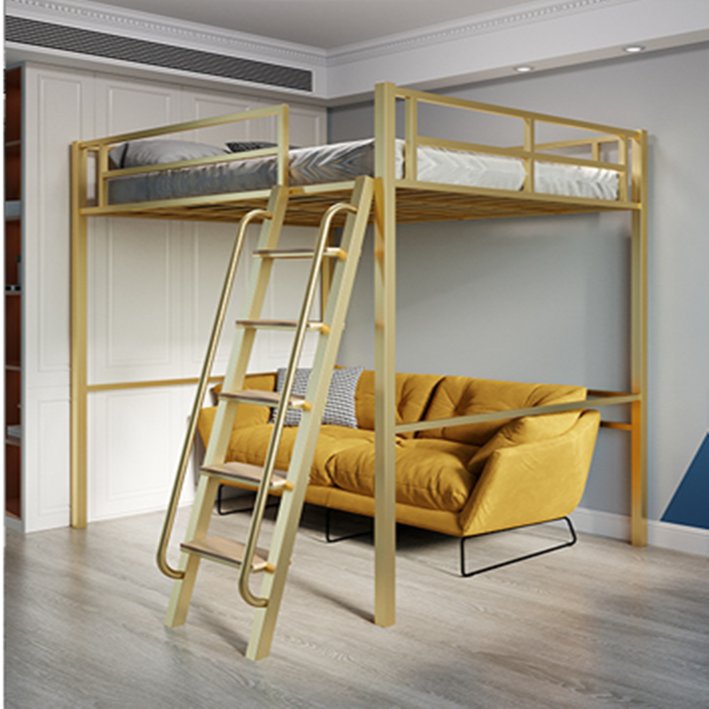 Simple Household Small Space Elevated Bunk Bed and Table Iron Metal Modern School Bed Nordic King Bed Double up and Down 899089