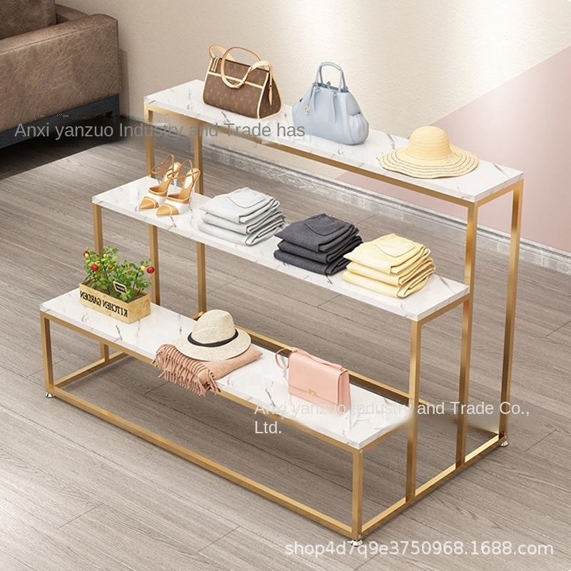 Factory Direct Easy Assembly Double Sided Metal Clothing Store Display Stand Floor-to-ceiling With Shoes And Bags Shop