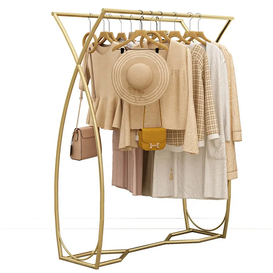 Customize Unique Modern Style Suitable Nano Golden Wall Mounted Stands Shoes Clothing Rack For Boutique On Retail Store