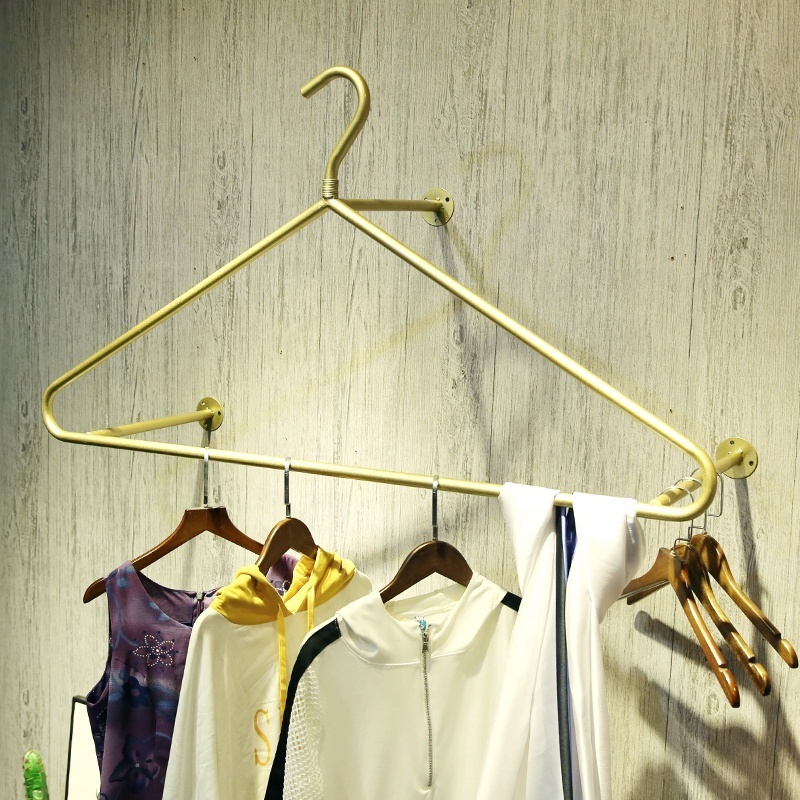 Factory Direct Commercial Metal Display Racks Wall Mounted Golden Hanger Garment Shelf Clothes Hanger For Clothing Store Shop