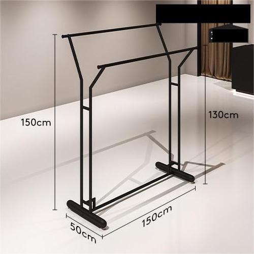 Hot selling Customizable Hanging Rack Double Rod Silver Shelves Hanging Clothes Floor Racks  Display RacksFor Clothing Store