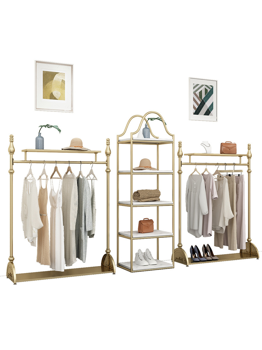 Metal Clothes Display Rack Free Standing Garment Clothing Rack Clothing Store Shop with Shelves Cover Heavy Duty Closet Hanging