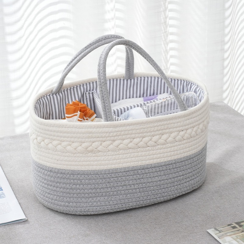 Cotton Rope Baby Diaper Organizer Storage Bag Basket Baby Diaper Caddy Organizer With Divider