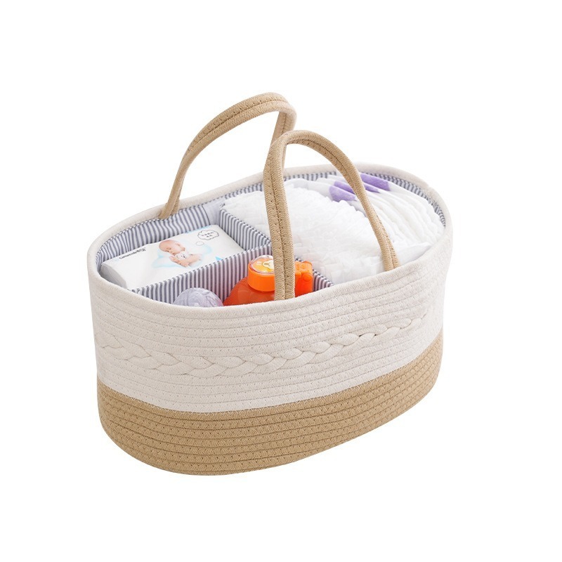 Cotton Rope Baby Diaper Organizer Storage Bag Basket Baby Diaper Caddy Organizer With Divider