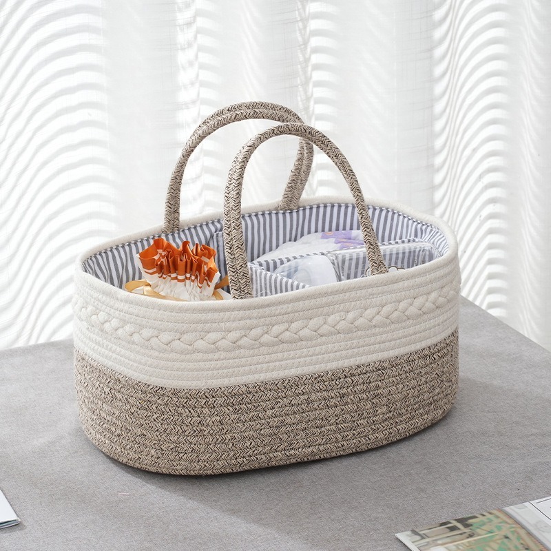 Cotton Rope Baby Diaper Organizer Storage Bag Basket Baby Diaper Caddy Organizer With Divider