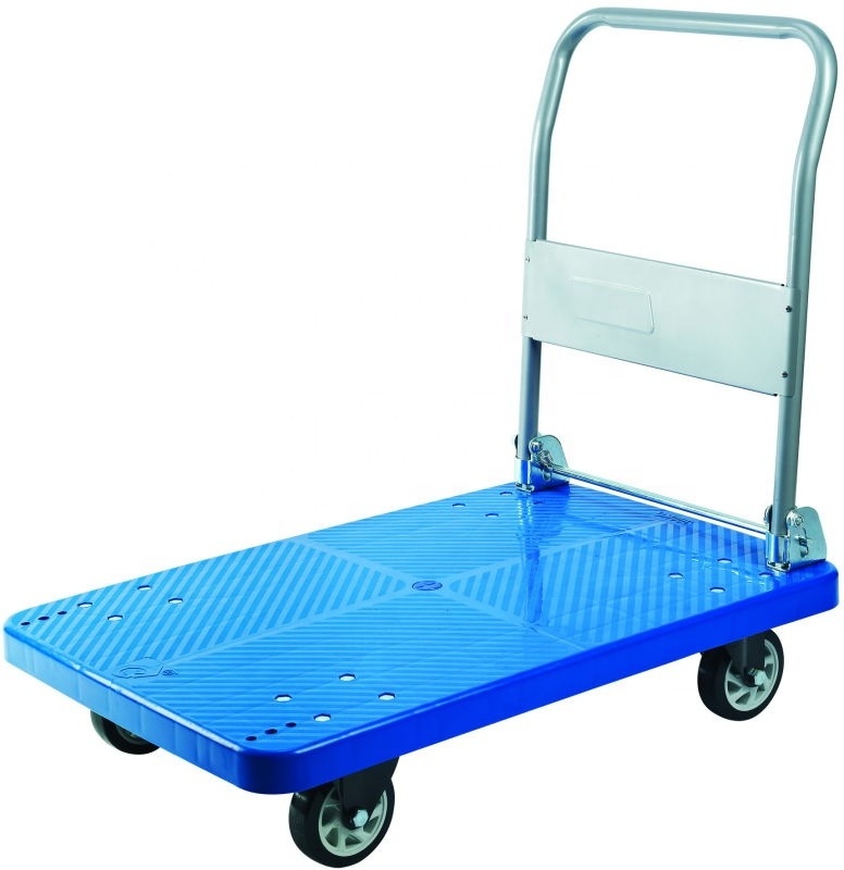 Plastic flatbed trolley foldable cargo handling trolley  noiseless warehouse transport trolley