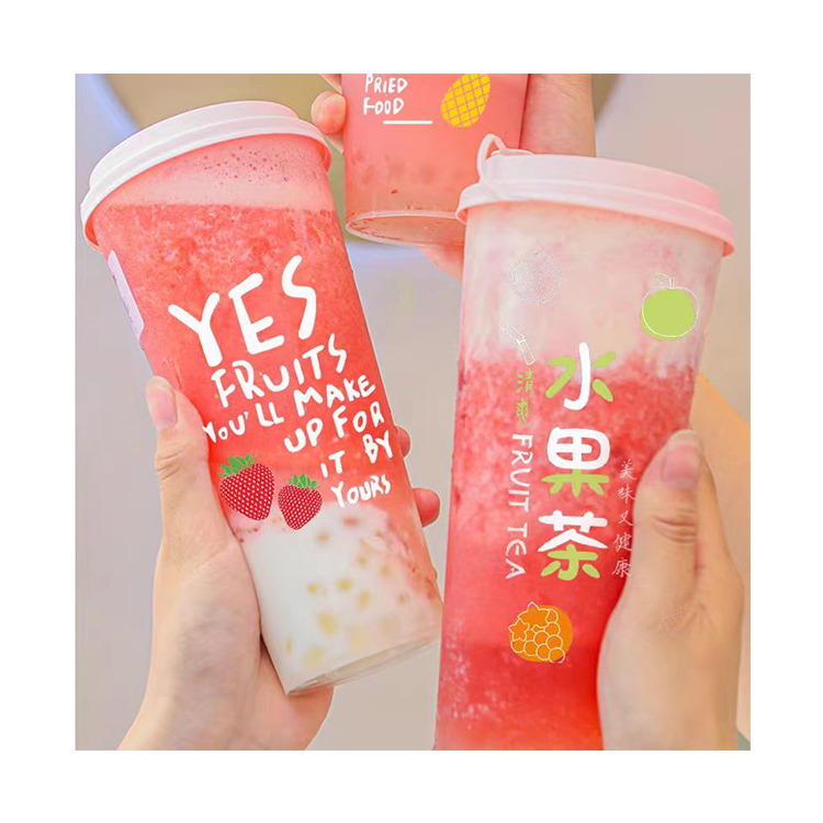 16oz 24oz Disposable Plastic Bubble Tea Cup with logo printing