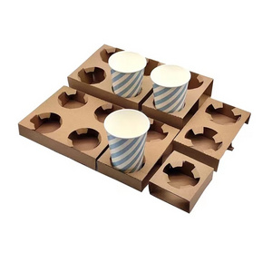 Brown Kraft Cardboard Corrugated Paper Cup Carrier Tray Disposable Paper Cup Holder