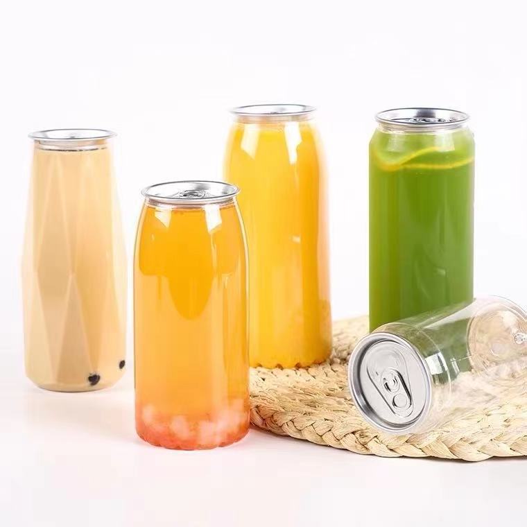 Transparent Empty Soft Drink/Soda/Juice PET Plastic Can Bottle With Aluminum Easy Open Lid