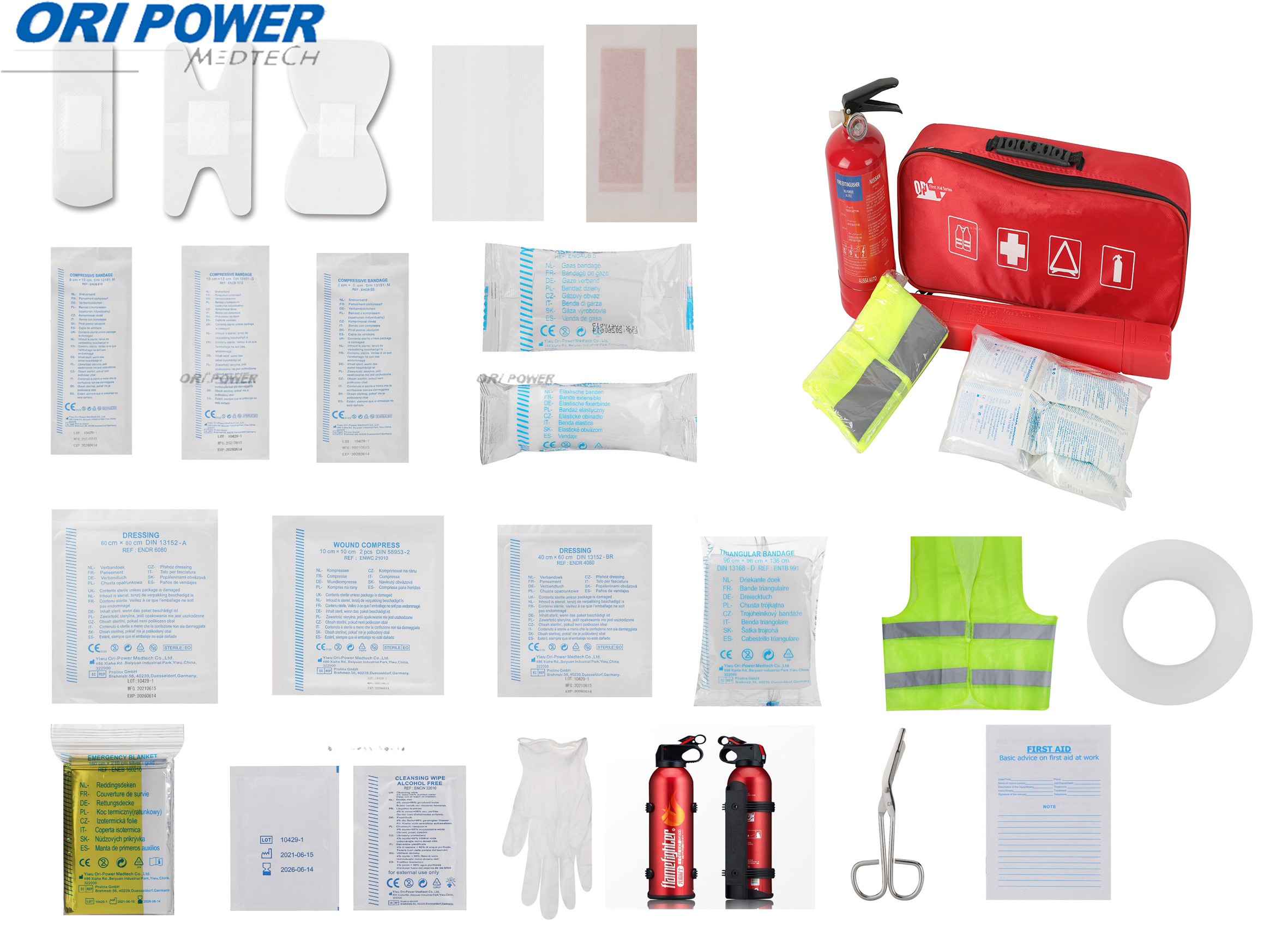 Ori-Power Large-capacity outdoor first-aid kit with fire extinguisher portable first-aid kit for outdoor medical in the car