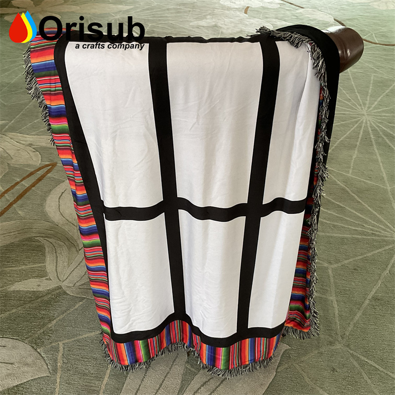 Personalized soft plush 9 photo panel mexico zarape throw blankets for sublimation printing