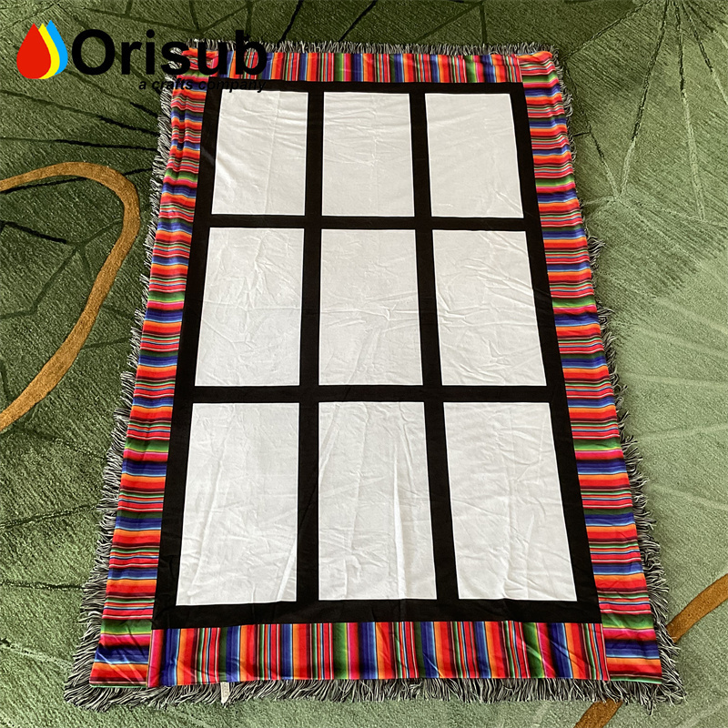 Personalized soft plush 9 photo panel mexico zarape throw blankets for sublimation printing