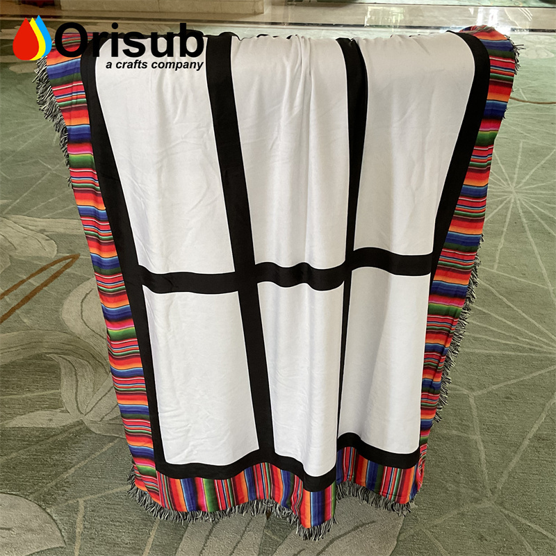 Personalized soft plush 9 photo panel mexico zarape throw blankets for sublimation printing