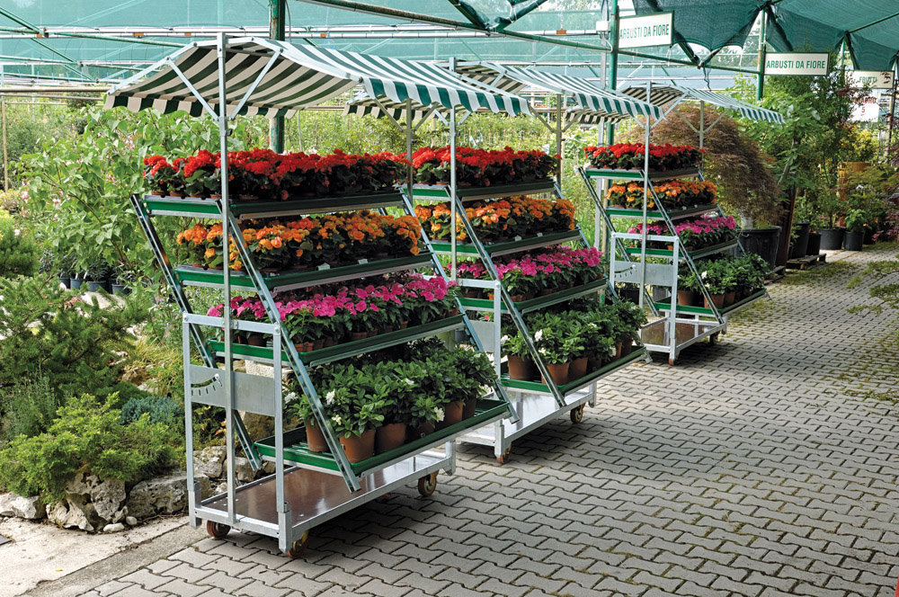 Convertible Rack Trolley Cart with Canopy Greenhouse Nursery Flower Shops Displaying Flowers and Plants Cabriolet Orlandelli