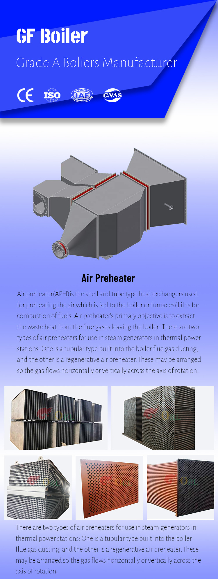 Power Station Tubular Heat Exchanger Boiler Air Preheater GGS In ASME