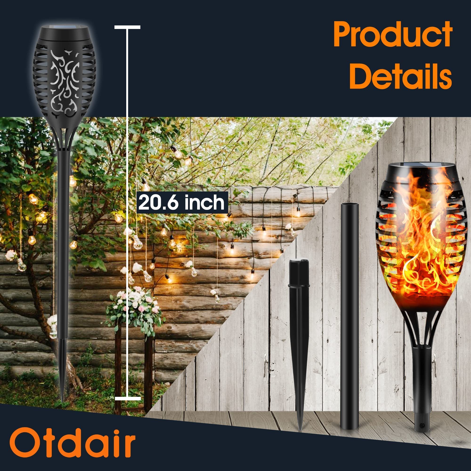 Orlite Flickering Flame Solar Torch Lights Waterproof Outdoor Solar Powered Pathway Lights Landscape Decoration Light