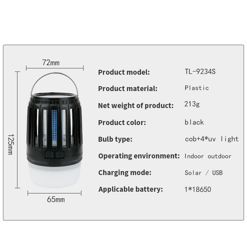 Camping Mosquito Lamp Repellent Lamp Bug Zapper LED Flashlight USB Rechargeable Portable Outdoor Solar Powered Camping lantern