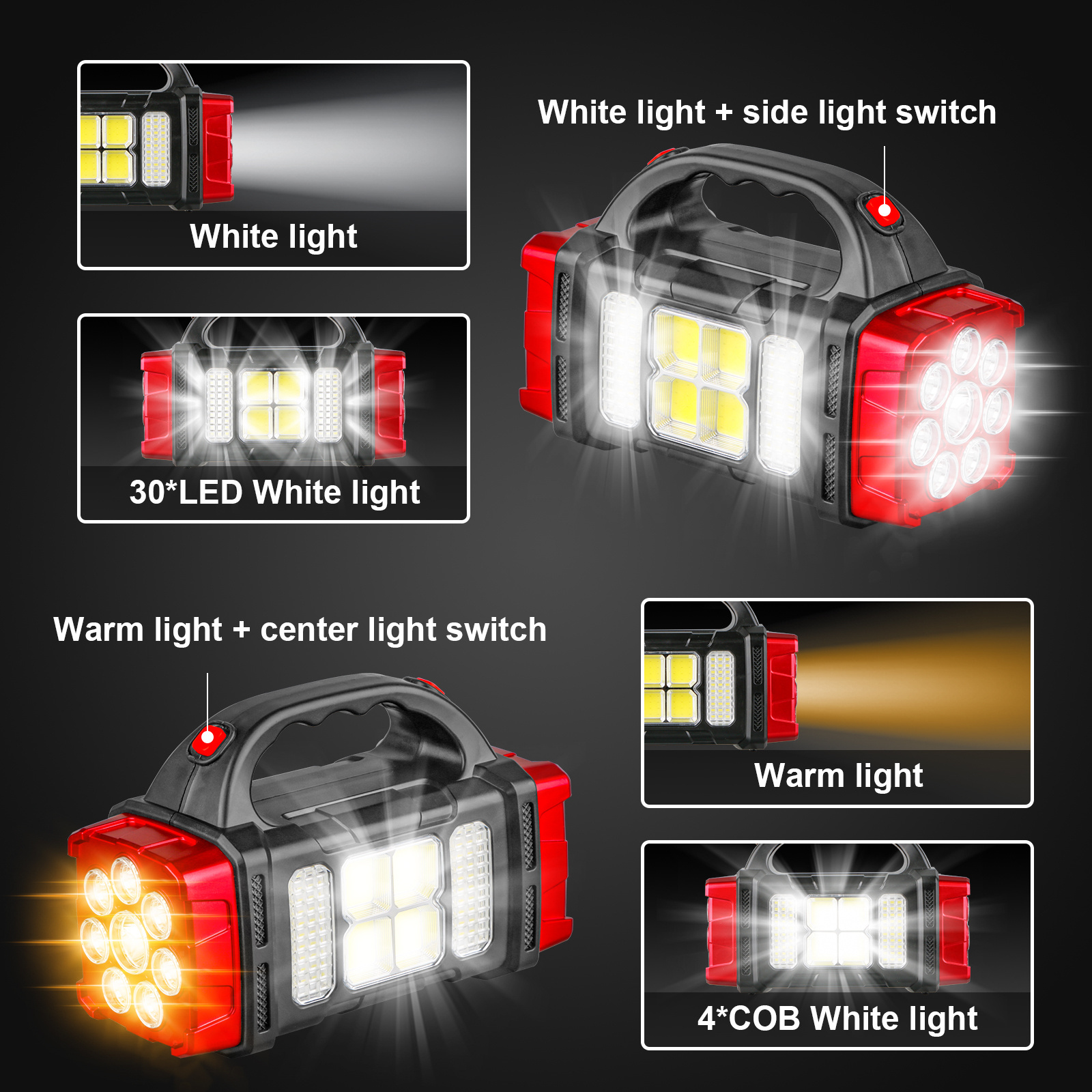 Multifunctional Solar Handheld Flashlight With Power Bank LED USB Rechargeable Work Torch For Camping Fishing Searching