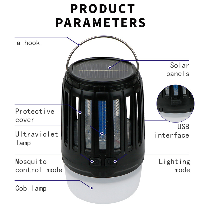 Camping Mosquito Lamp Repellent Lamp Bug Zapper LED Flashlight USB Rechargeable Portable Outdoor Solar Powered Camping lantern