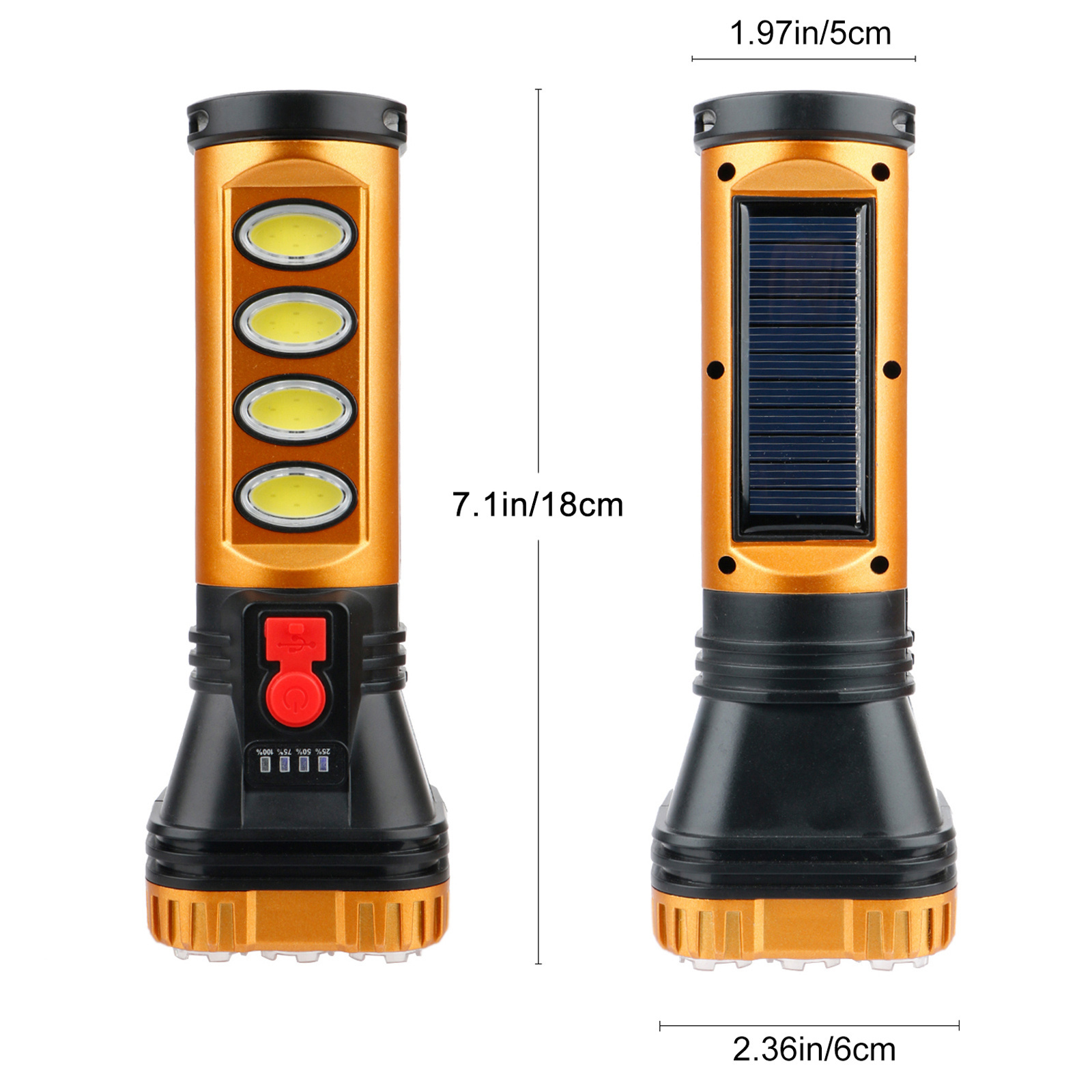 Orlite Portable Flashlight Strong Light High-Power USB Rechargeable COB+LED Outdoor Emergency Lights Solar Tactical Flashlight