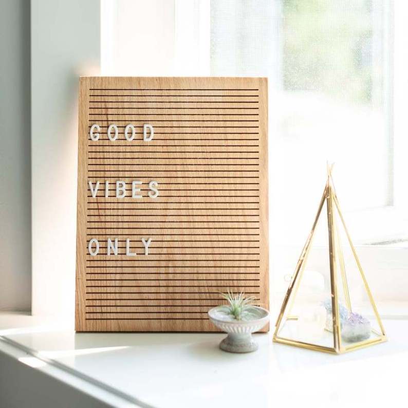 Handmade Solid Oak Wood Letter Board Changeable Message Board With Plastic Letters And Symbols For Home Decoration