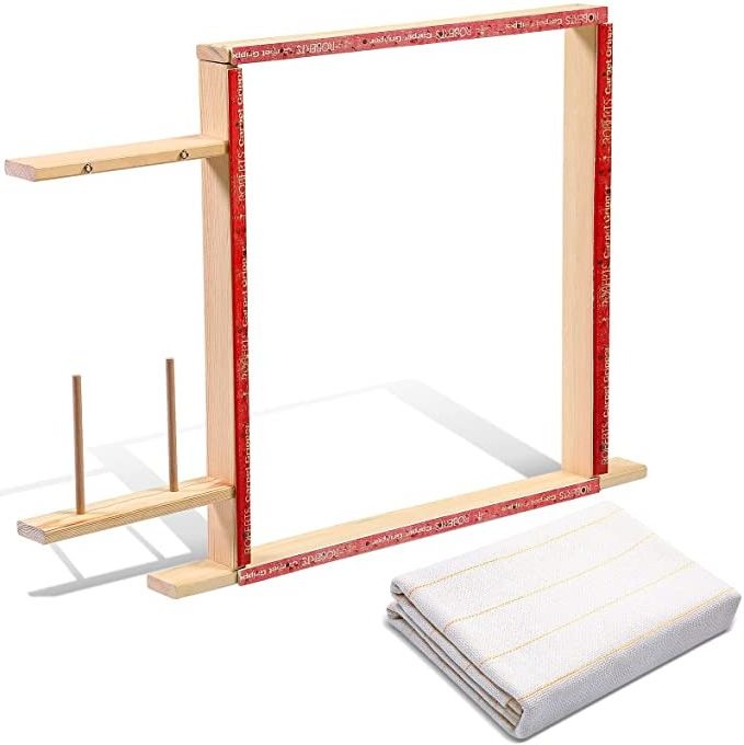 Wooden Tufting Frame Matching With Monks Cloth, Multi Sizes Carpet Making Frame Needlework Fabric With Marked Line