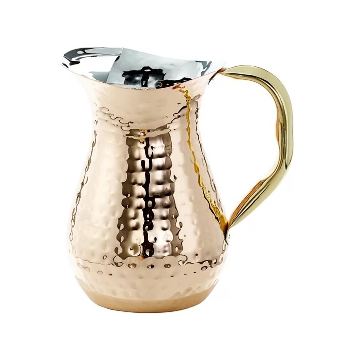 Wholesale Classic Design 100% Pure Copper Made In India High Quality Beverage Serving Pitcher With Handle For Table Decoration