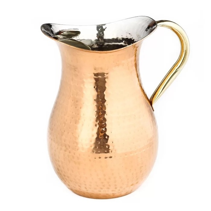 Wholesale Classic Design 100% Pure Copper Made In India High Quality Beverage Serving Pitcher With Handle For Table Decoration