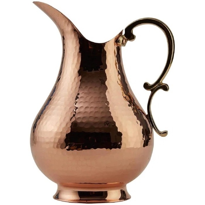 Wholesale Classic Design 100% Pure Copper Made In India High Quality Beverage Serving Pitcher With Handle For Table Decoration