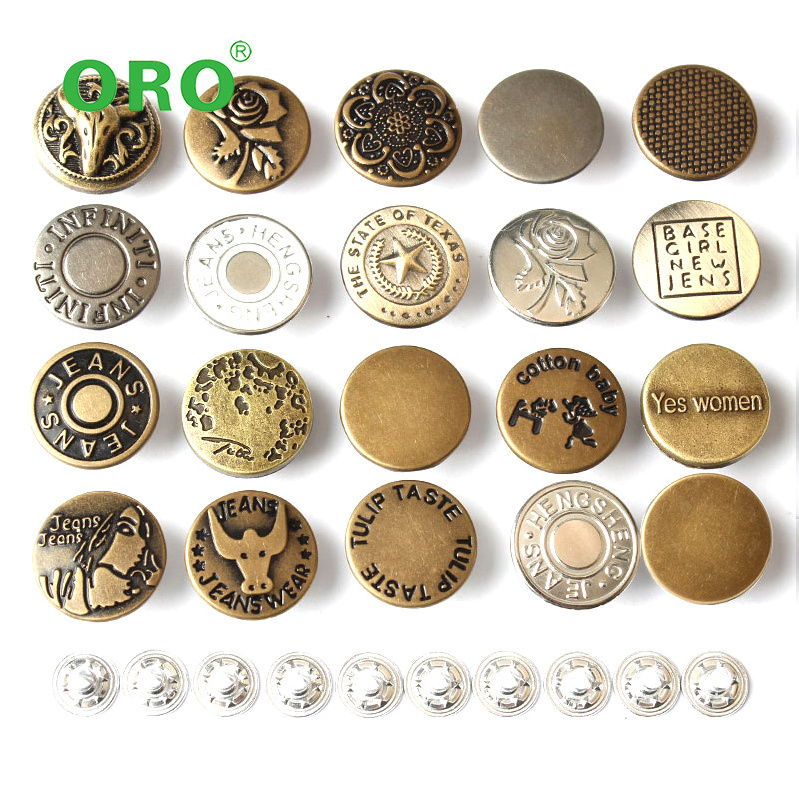 Wholesale High Quality Embossed Antique Brass Tack Buttons Custom Metal Jeans Shank Button For Clothing