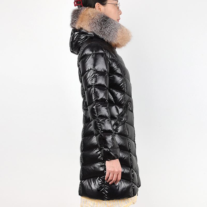 Woman Winter Quilted Down Puffer Coat with Removable Genuine Fox Fur Trim Coats For Ladies