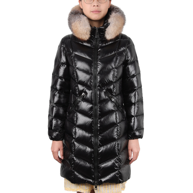 Woman Winter Quilted Down Puffer Coat with Removable Genuine Fox Fur Trim Coats For Ladies