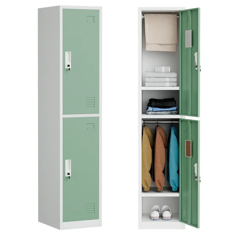 Tall Steel Locker Organizer With Shelves and Hanging Rod 2 Door Clothes Storage Locker