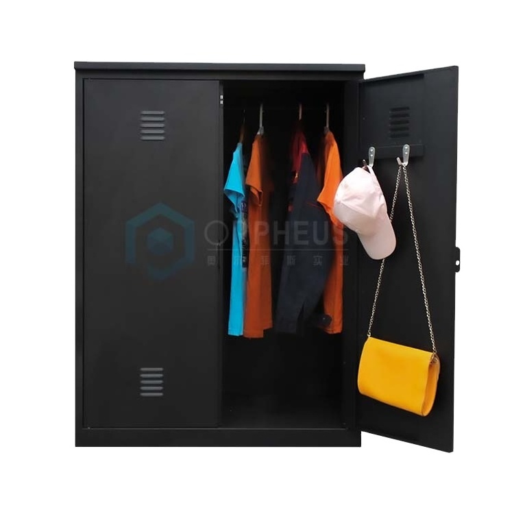 Home Office Storage locker cabinet Security Double Door Wardrobe armarios roperos Closet Black Metal cupboard for clothes