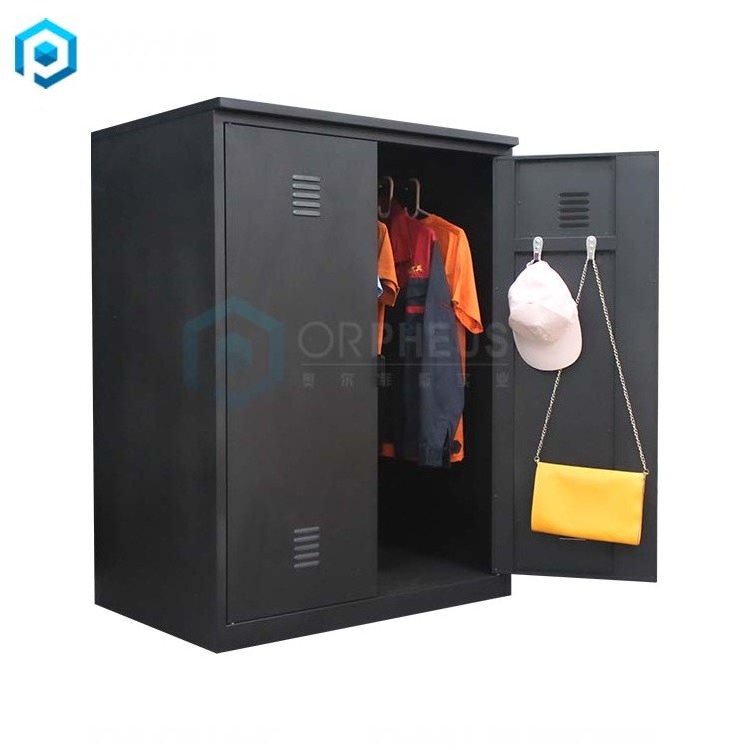 Home Office Storage locker cabinet Security Double Door Wardrobe armarios roperos Closet Black Metal cupboard for clothes