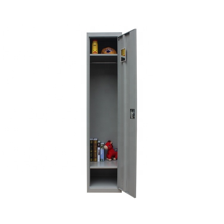 Narrow Gray Steel Frame Single Door Metal School Student Schoolbag Book Storage Locker