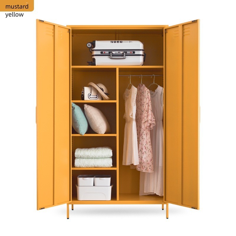 Mustard Yellow  2 Door Stand Locker Metal Clothing Storage Wardrobe Hot Selling Metal Locker Dresser Armoire With Feet