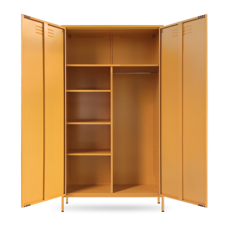 Mustard Yellow  2 Door Stand Locker Metal Clothing Storage Wardrobe Hot Selling Metal Locker Dresser Armoire With Feet